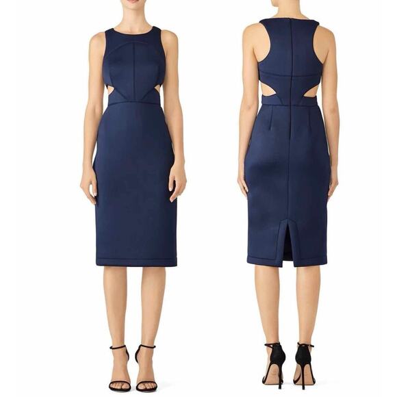 Hunter Bell Women size 6 Navy Blue Cutout Midi Bodycon Dress Sleeveless - Picture 1 of 16